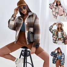 Load image into Gallery viewer, Women&#39;s Loose Plaid Lapel Woolen Jacket
