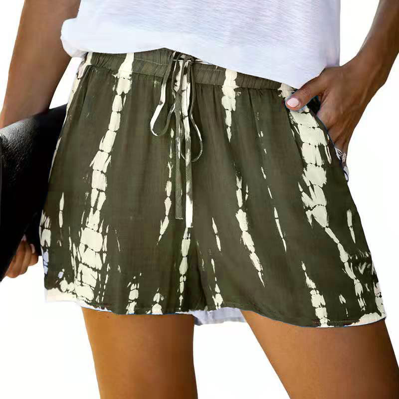 New Casual Pants Women's Summer Tie-dyed Striped Wide-leg Shorts