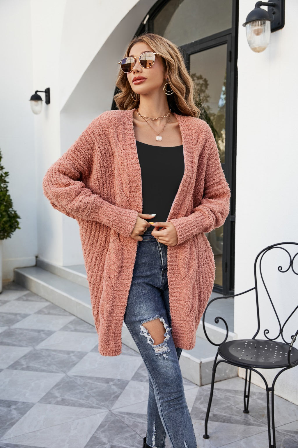 New V-neck Twist Knitted Cardigan Women Loose