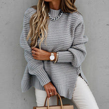 Load image into Gallery viewer, Solid Color Drawstring Side Slit Knited Sweater
