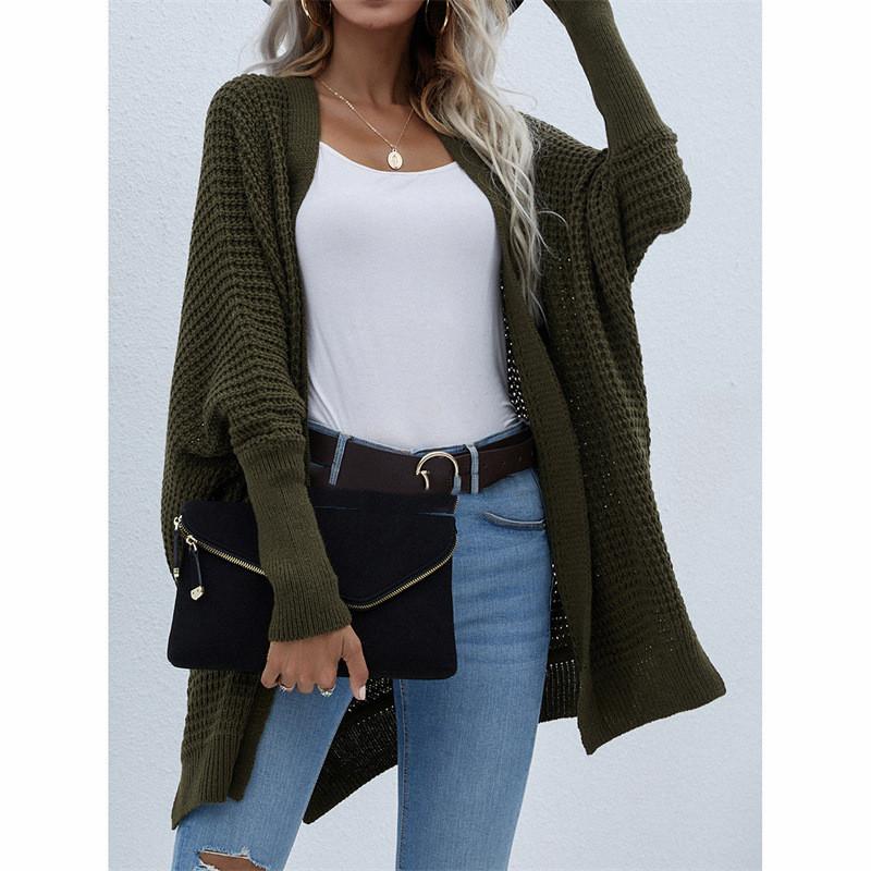 V-neck Women's Knitted Cardigan Loose Solid Color Sweater