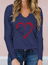 Load image into Gallery viewer, Vneck Valentines Day Printed Tshirt Cross-border Longsleeved Loose Top
