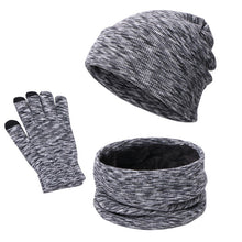 Load image into Gallery viewer, Knitted Three-piece Hat Scarf Touch Screen Gloves Plus Velvet Outdoor Solid Color
