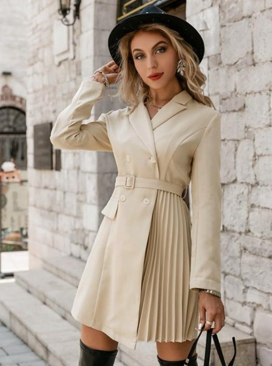 Elegant Polyester Plain Color Shawl Collar Long Sleeve Blazer Dress
