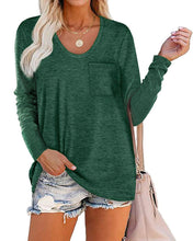 Load image into Gallery viewer, Round Neck Striped Pocket Long Sleeve Casual Loose T-shirt Top
