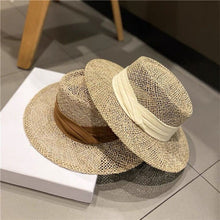 Load image into Gallery viewer, Women&#39;s Salty Grass British Retro Flat Top Straw Hat
