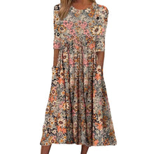Load image into Gallery viewer, Women&#39;s Printed Round Neck Pullover Mid Sleeve Loose Dress
