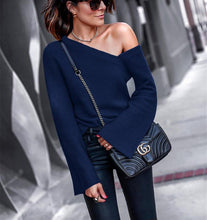 Load image into Gallery viewer, Fashion Plain Asymmetric Long Sleeve Trumpet Sleeve Sweater
