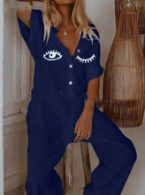 Load image into Gallery viewer, Summer New Style Ladies Casual Cotton And Linen Eye Print Jumpsuit
