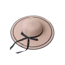 Load image into Gallery viewer, Big Brim Hand Braided Bow Ribbon Straw Hat Women
