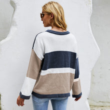 Load image into Gallery viewer, Plus Size Round Neck Color-blocking Pullover Sweater
