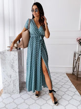 Load image into Gallery viewer, Bohemian dot print deep V-neck ankle length dresses
