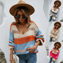 Load image into Gallery viewer, Loose Plus Size V-neck Long Sleeve Pullover Sweater
