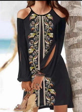 Load image into Gallery viewer, Cutout Off Shoulder Long Sleeve Resort Boho Dress

