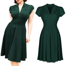 Load image into Gallery viewer, Retro V-neck Short-sleeved Hepburn Style 50s Waist Slimming Skirt
