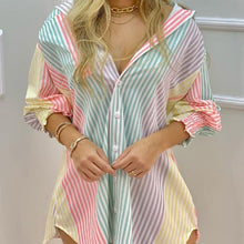 Load image into Gallery viewer, Stylish Lapel Collar Long Sleeve Printed Polyester Mini Length Shirt Dress
