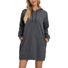 Load image into Gallery viewer, Autumn And Winter Mid-length Hooded Lace-up Long-sleeved Shirt
