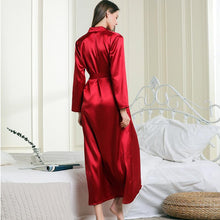 Load image into Gallery viewer, Faux Silk Lapel Long Nightgown Sexy Lace-up Pajamas
