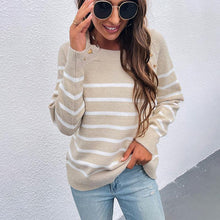 Load image into Gallery viewer, Fashion Striped Knit Pullover Shoulder Button Sweater
