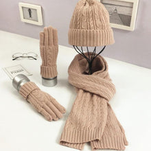 Load image into Gallery viewer, Fashion Solid Color Twist Warm Hat Scarf Glove Set
