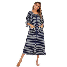 Load image into Gallery viewer, Women&#39;s Zipper Shirt Pajamas Casual Oversized Striped Nightdress
