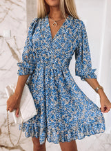 Load image into Gallery viewer, Printed Short Sleeve Puff Sleeve Mid-Rise Floral Dress
