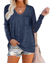 Load image into Gallery viewer, Round Neck Striped Pocket Long Sleeve Casual Loose T-shirt Top
