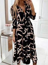 Load image into Gallery viewer, Classy V-neck Long Sleeve Printed Polyester Semi Dress
