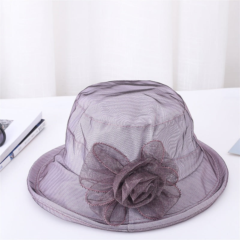 Ladies Organ Mesh Flower Top Hat Shade Foldable