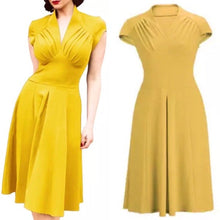 Load image into Gallery viewer, Retro V-neck Short-sleeved Hepburn Style 50s Waist Slimming Skirt
