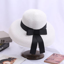 Load image into Gallery viewer, Ladies Sunscreen Sunshade Hepburn Elegant Bow Straw Hat
