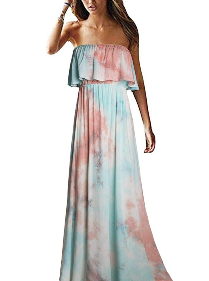 Women's Printed Sleeveless Tube Top Holiday Beach Dress