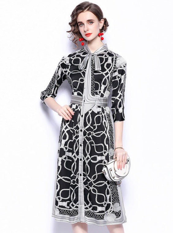 Fashion Lapel Print Loose Dress For Women