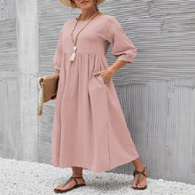 Load image into Gallery viewer, Solid Color Fashion Lantern Sleeve Loose Cotton Linen Skirt Dress
