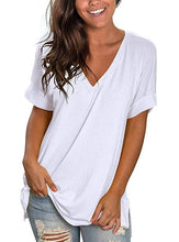 Charger l&#39;image dans la galerie, Women&#39;s V-neck Solid Color Short-sleeved Top Loose T-shirt
