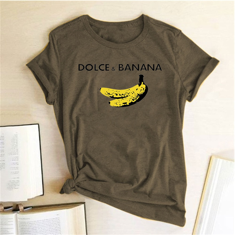 Fashion Banana Print Loose Casual Women T-shirt