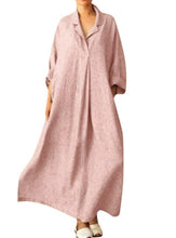 Load image into Gallery viewer, Fashion Shawl Collar Long Sleeve Solid Color Linen Long Pink Dress
