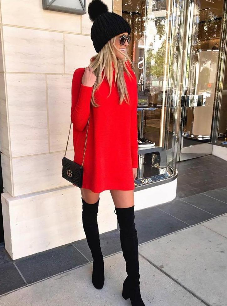 Autumn And Winter Loose Long-sleeved Knitted Dress
