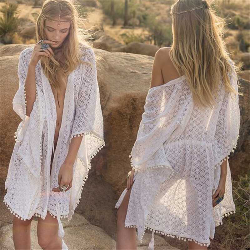 Lace And Ball-edge Drawstring Cover Ups