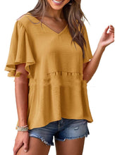 Load image into Gallery viewer, Women&#39;s Top Short Sleeve V-Neck Solid Color Shirt
