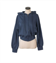 Load image into Gallery viewer, Women&#39;s Cotton Solid Color Zippered Drawstring Short Hoodie
