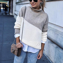 Load image into Gallery viewer, Irregular Sleeves Curled Half-High Collar Contrast Pullover Sweater
