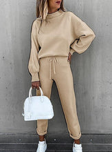 Load image into Gallery viewer, Casual Polyester Fiber Solid Color High Neck Long Sleeve Top &amp; Ankle Length Pant Suits
