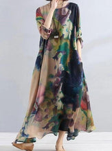 Load image into Gallery viewer, Casual Round Neck 3/4 Sleeve Printed Polyester Long Dress
