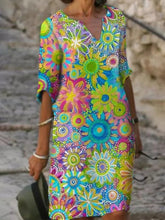 Load image into Gallery viewer, Printed V Neck Half Sleeve Multicolor Midi Dress
