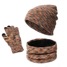 Load image into Gallery viewer, Knitted Three-piece Hat Scarf Touch Screen Gloves Plus Velvet Outdoor Solid Color

