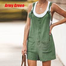 Load image into Gallery viewer, New Solid Color Round Neck Button Loose Short Jumpsuit

