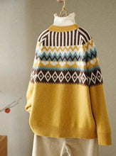 Load image into Gallery viewer, Shuqiu Retro Love Jacquard Round Neck Sweater Women
