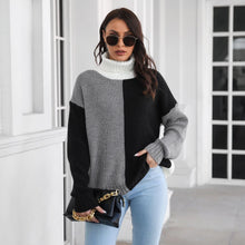 Load image into Gallery viewer, High Neck Drop Shoulder Long Sleeve Knitted Sweater For Women
