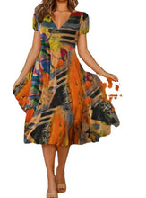 Load image into Gallery viewer, Explosive Retro Print Short-sleeved V-neck Dress
